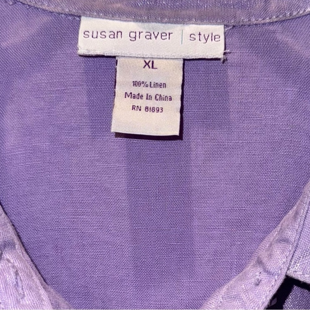 Susan Graver Size XL 100% Linen Lt Purple Button Front Blouse w/Princess Seams - Picture 3 of 5
